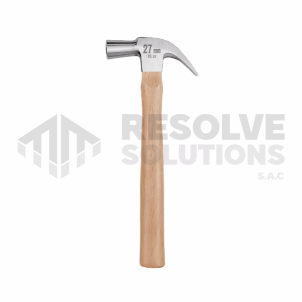 Martillo Cabeza conica, uña curva, mango de madera